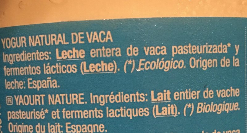 Foto da lista de ingredientes