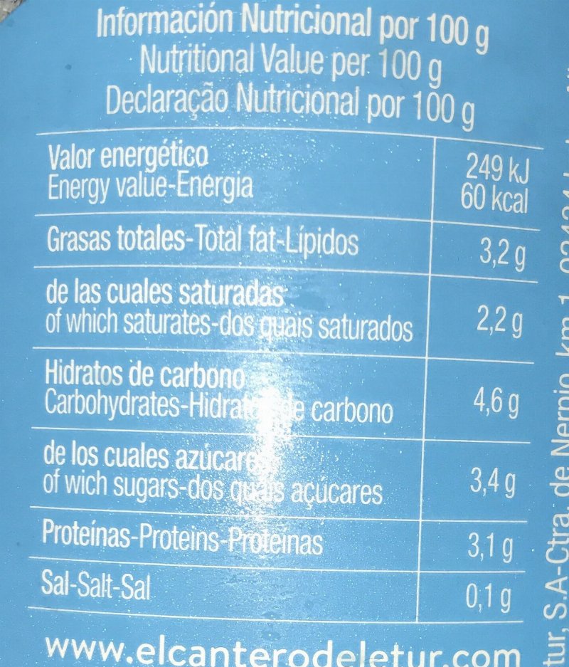 Foto da tabela nutricional