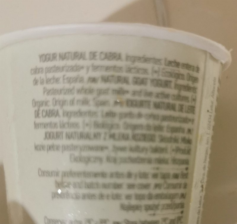 Foto da lista de ingredientes