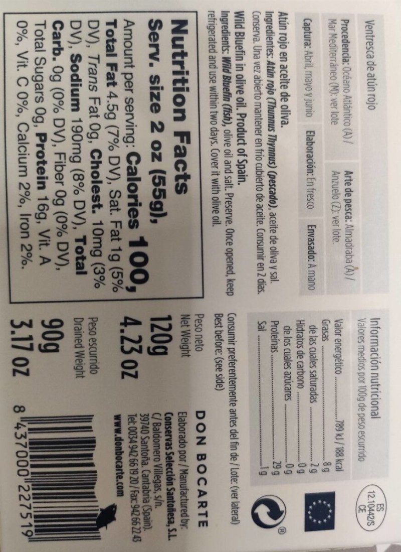 Foto da tabela nutricional