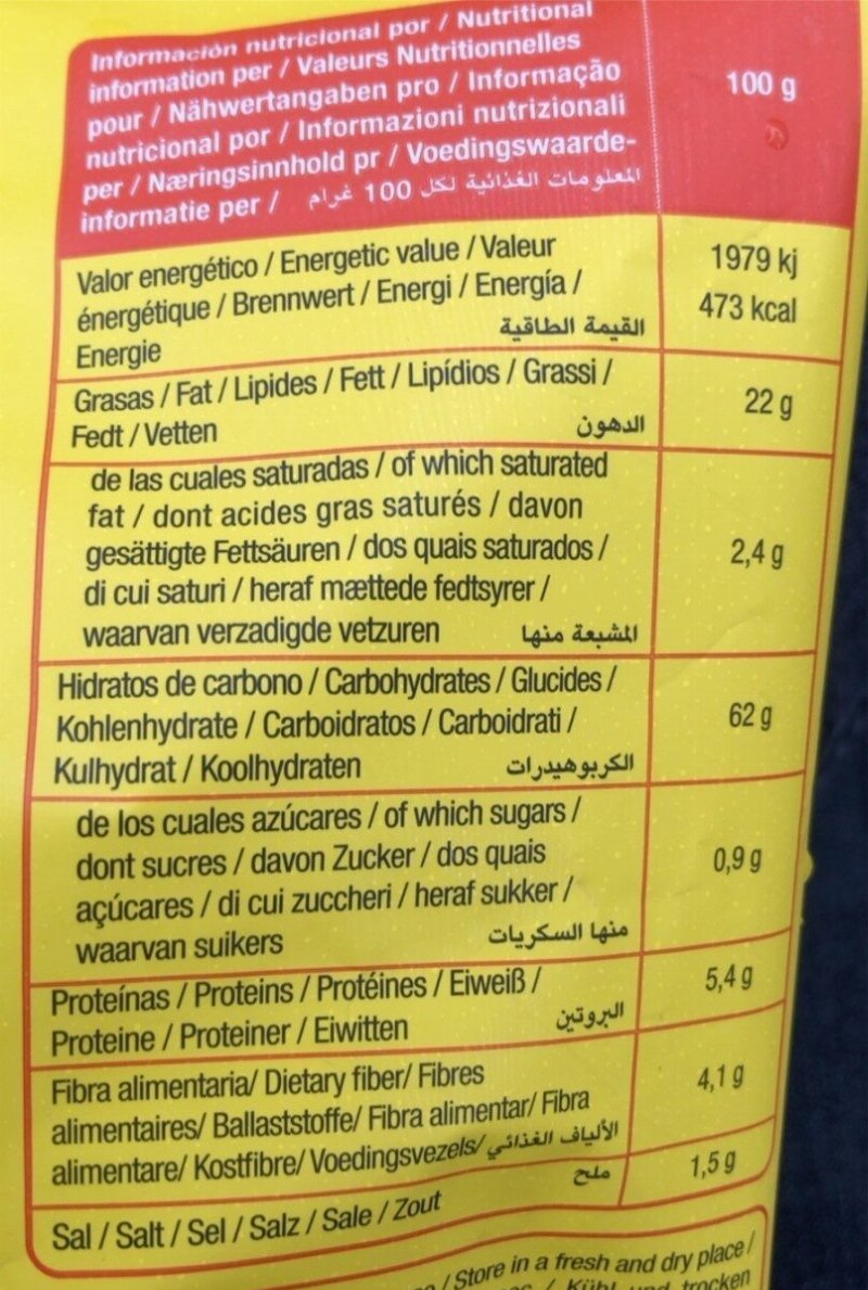 Foto da tabela nutricional