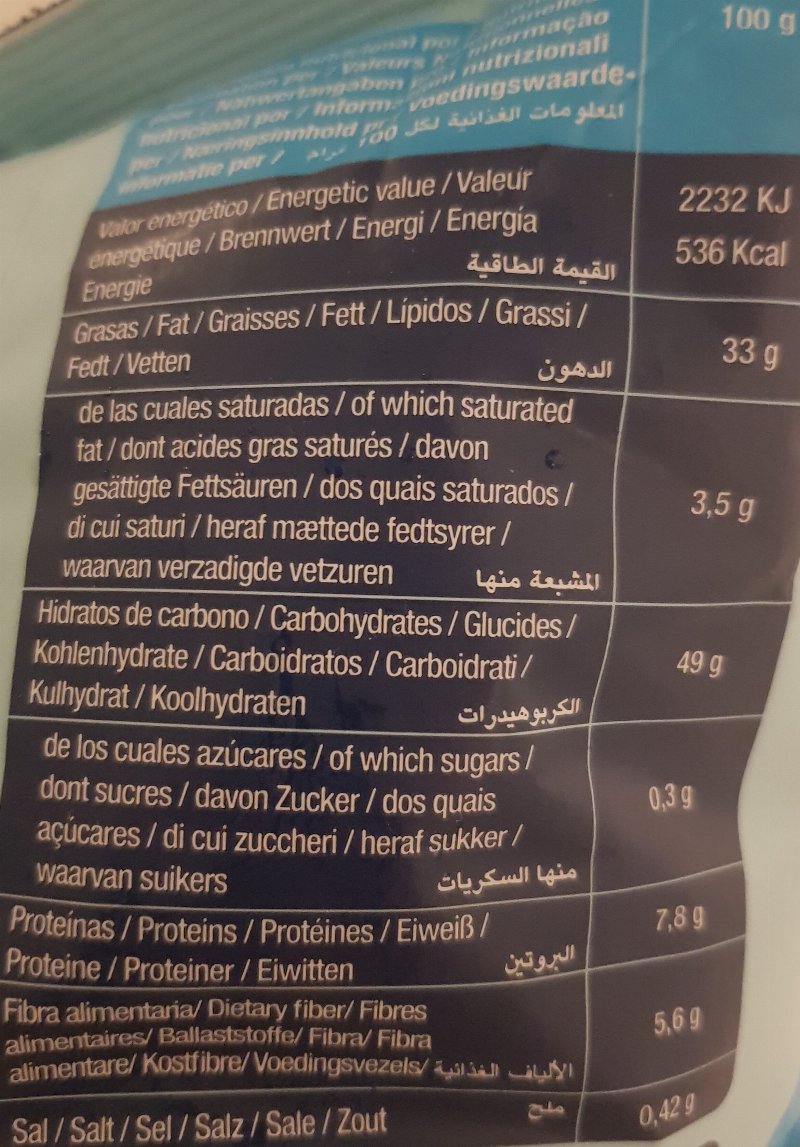Foto da tabela nutricional