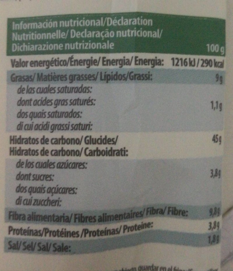 Foto da tabela nutricional