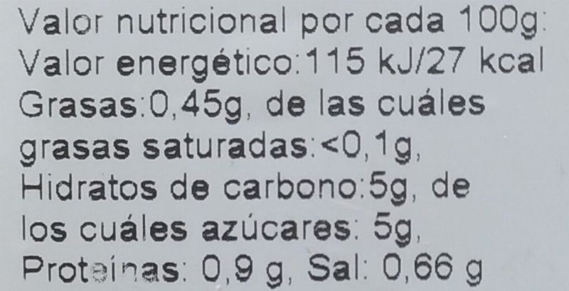 Foto da tabela nutricional