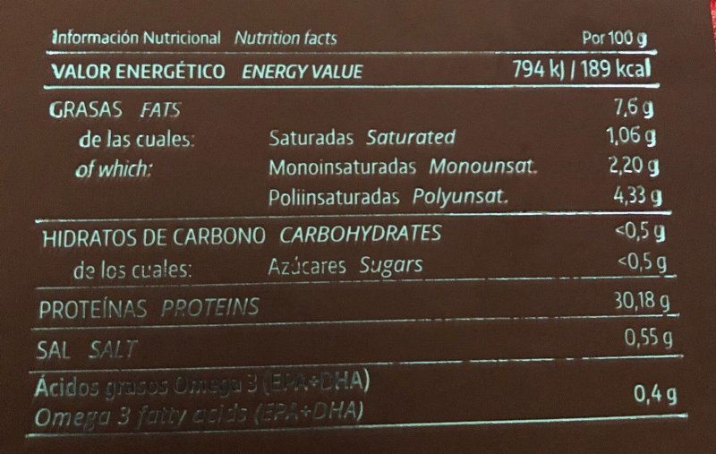 Foto da tabela nutricional
