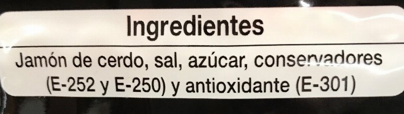 Foto da lista de ingredientes
