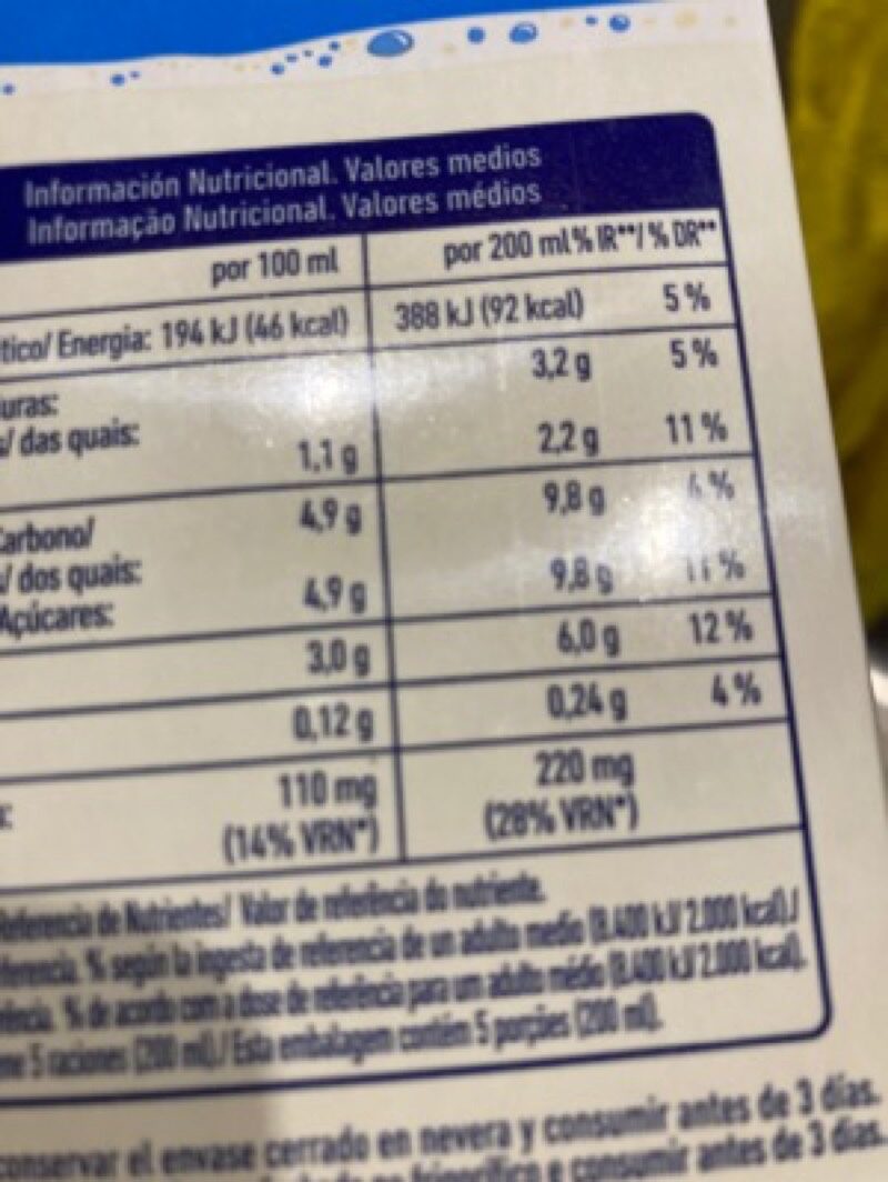 Foto da tabela nutricional