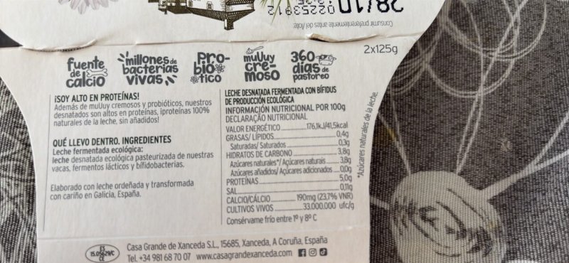 Foto da tabela nutricional
