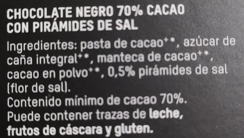 Foto da lista de ingredientes