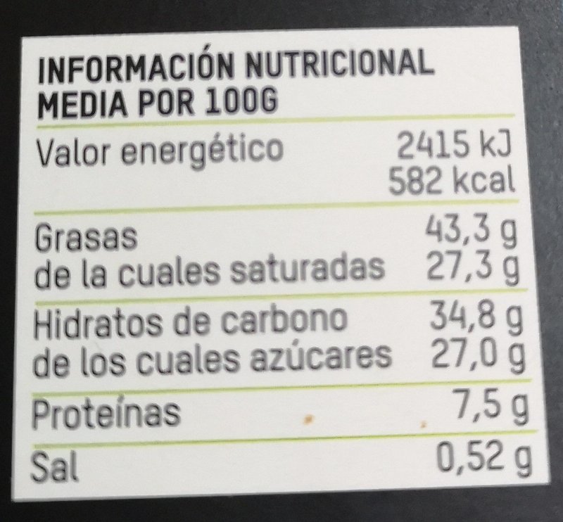 Foto da tabela nutricional