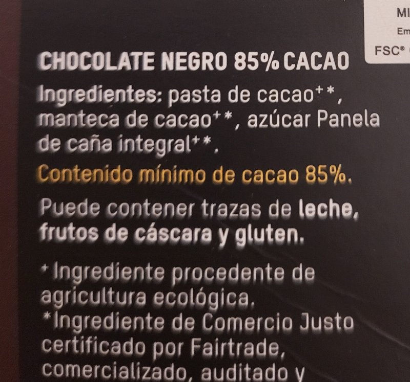 Foto da lista de ingredientes