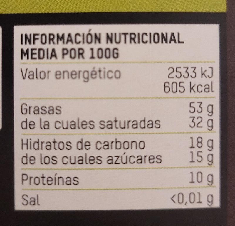 Foto da tabela nutricional