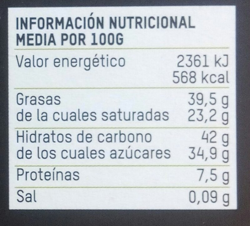Foto da tabela nutricional