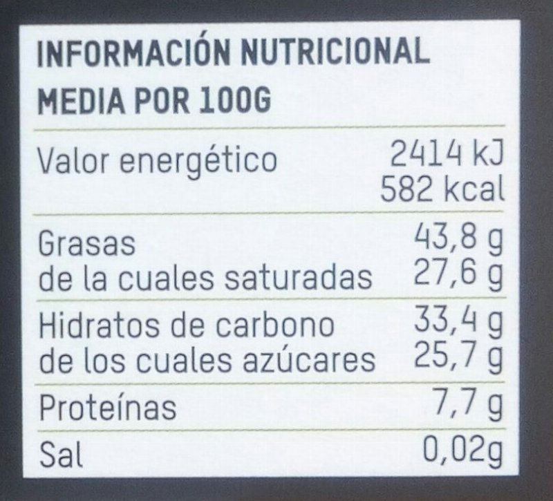 Foto da tabela nutricional