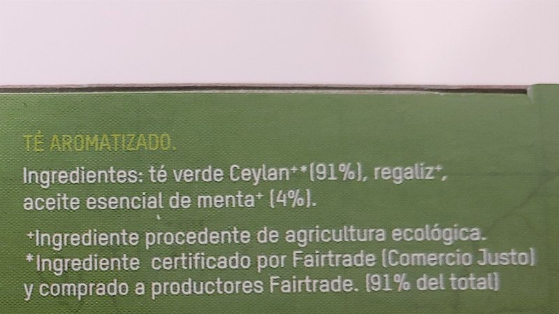 Foto da lista de ingredientes