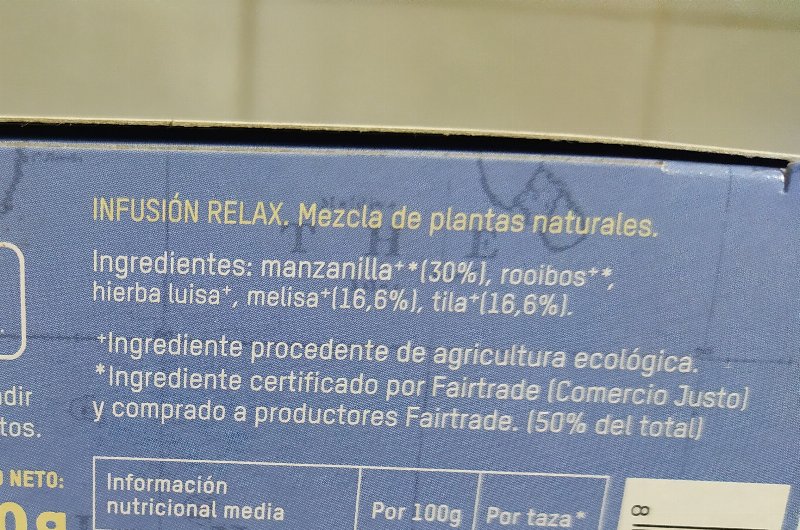 Foto da lista de ingredientes