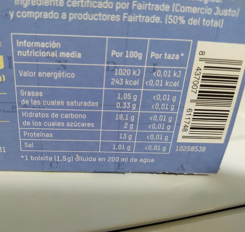 Foto da tabela nutricional