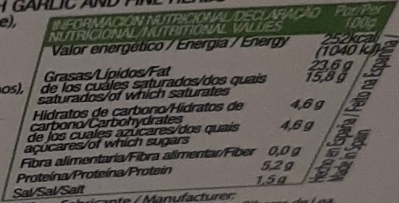 Foto da tabela nutricional
