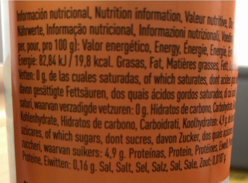 Foto da tabela nutricional