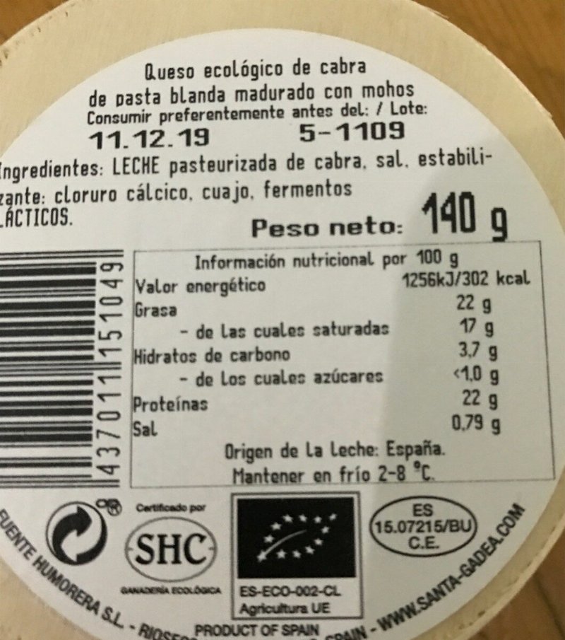 Foto da tabela nutricional