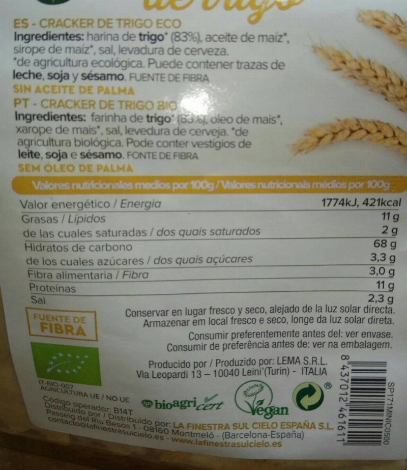 Foto da tabela nutricional
