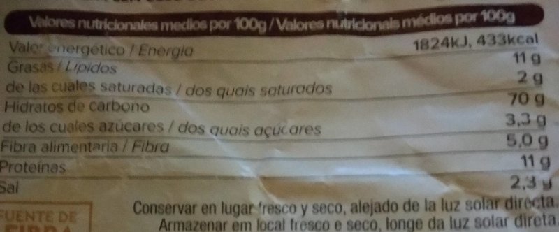Foto da tabela nutricional