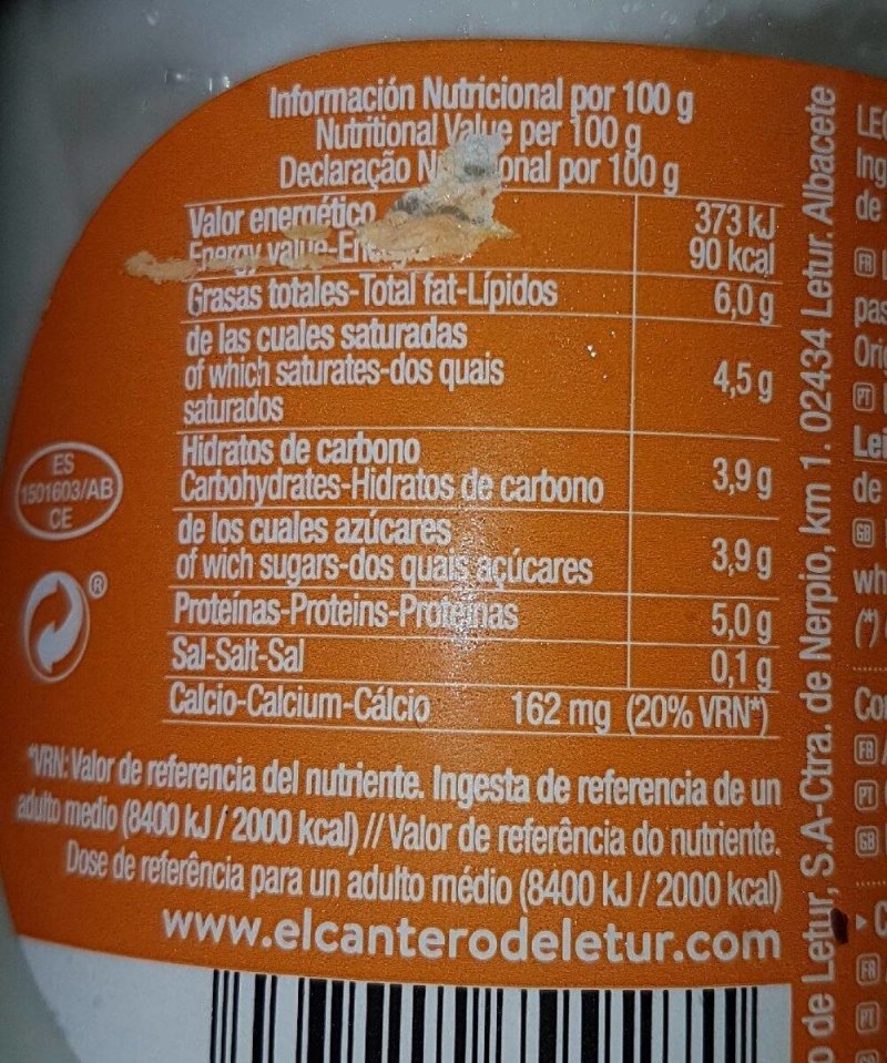 Foto da tabela nutricional