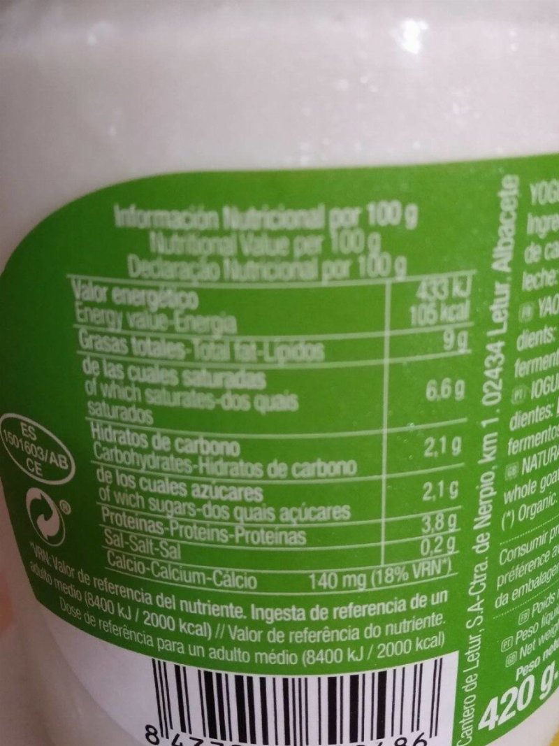 Foto da tabela nutricional