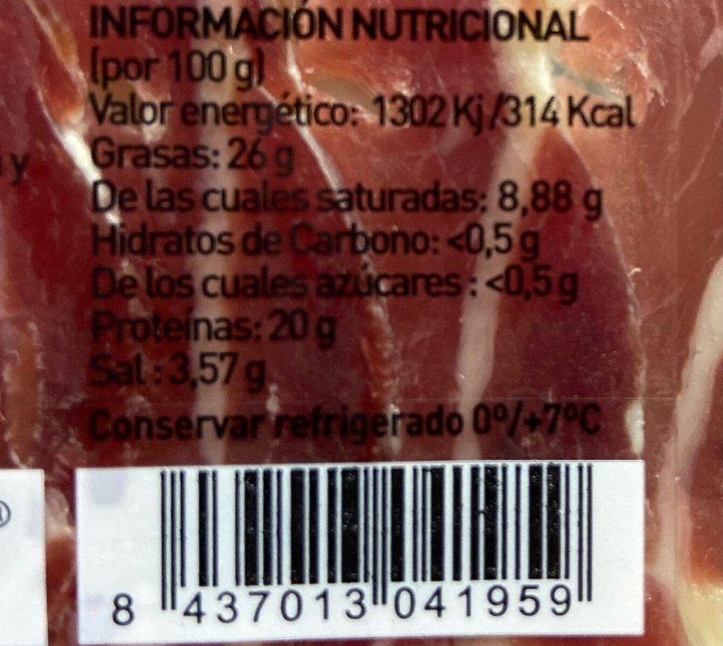 Foto da tabela nutricional