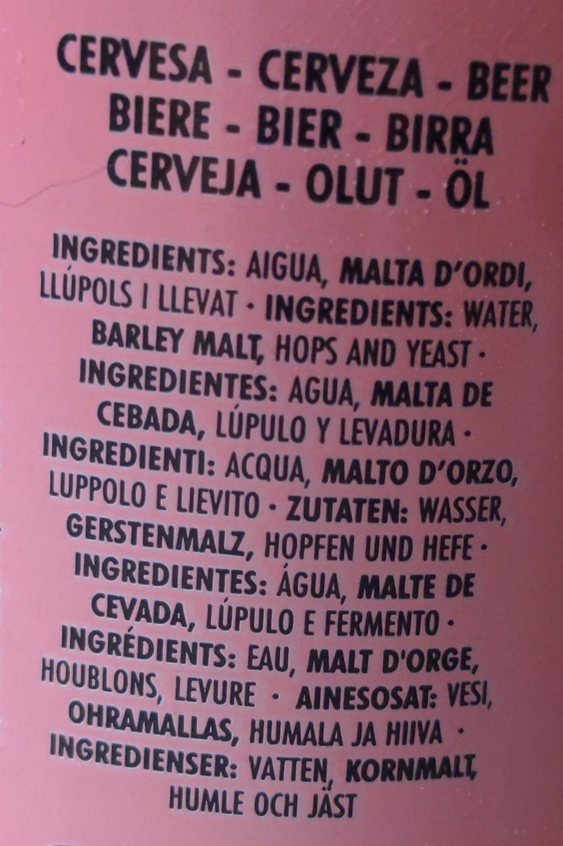 Foto da lista de ingredientes