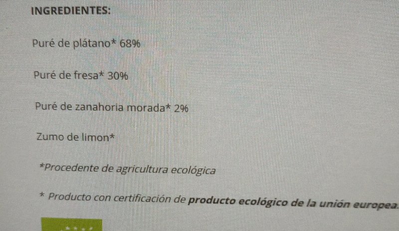 Foto da lista de ingredientes