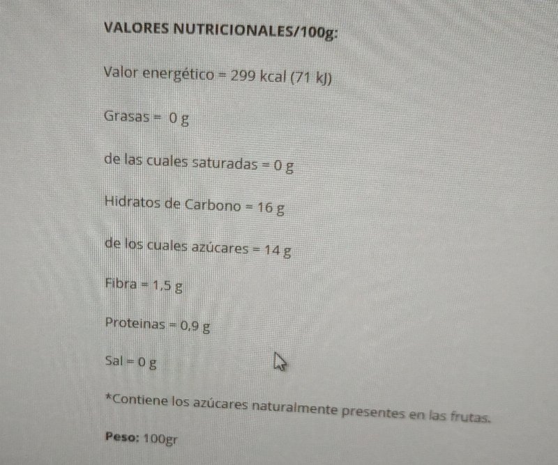 Foto da tabela nutricional