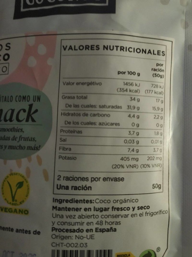 Foto da tabela nutricional