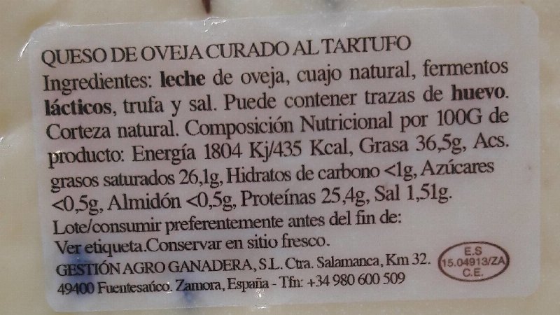 Foto da tabela nutricional