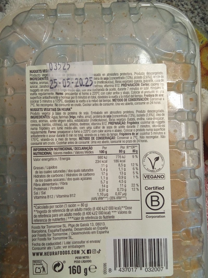 Foto da lista de ingredientes
