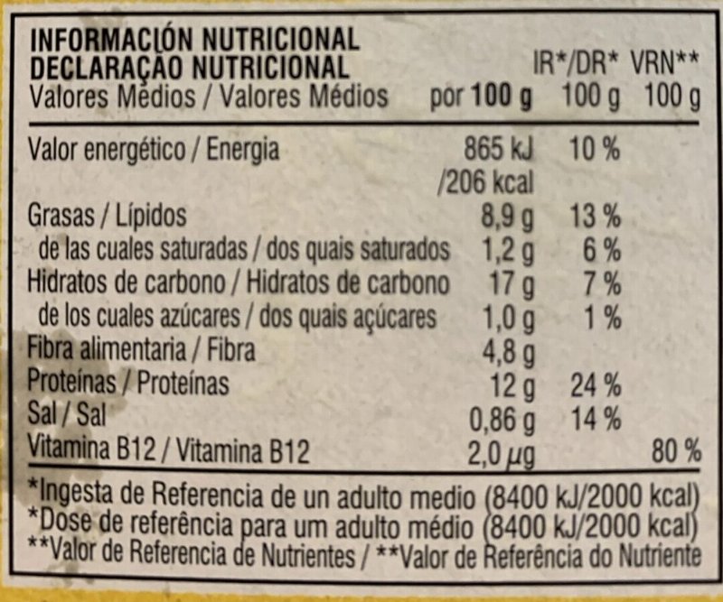 Foto da tabela nutricional