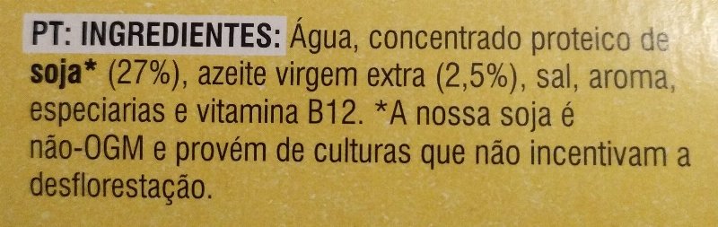 Foto da lista de ingredientes