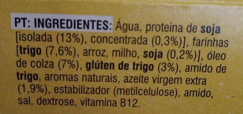 Foto da lista de ingredientes