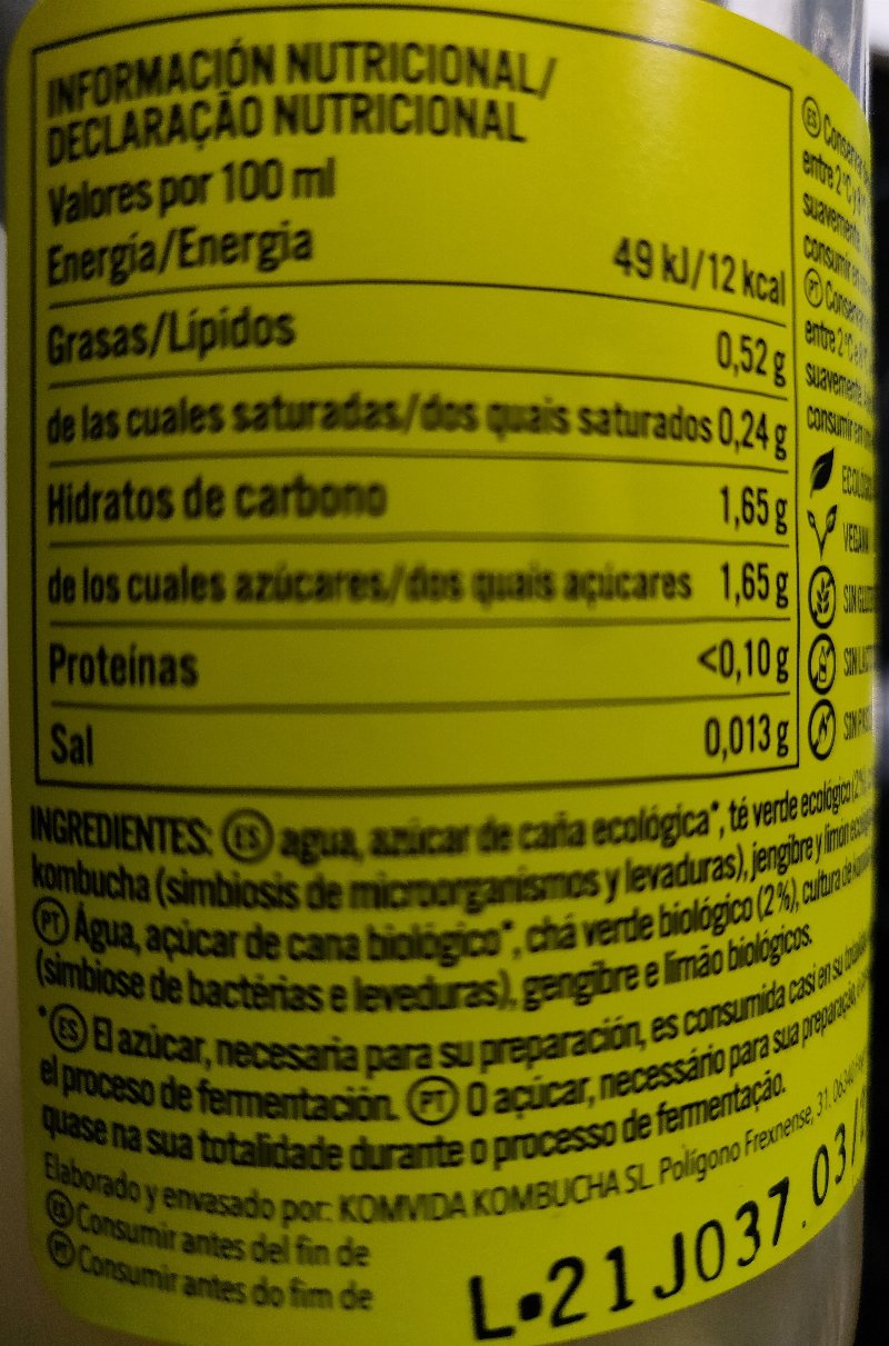 Foto da lista de ingredientes
