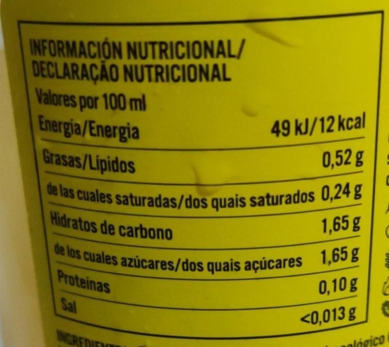Foto da tabela nutricional