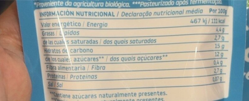 Foto da tabela nutricional