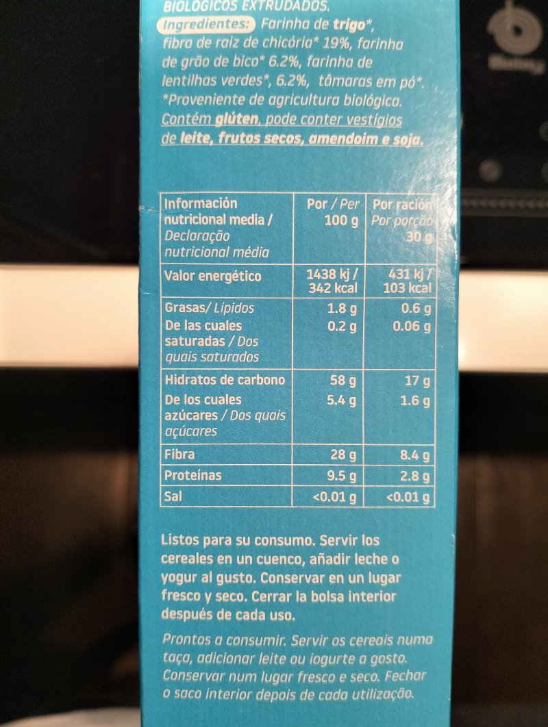 Foto da tabela nutricional