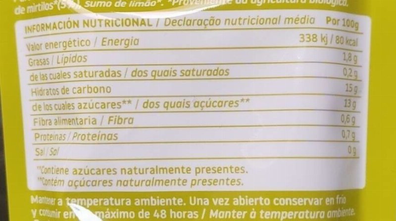 Foto da tabela nutricional