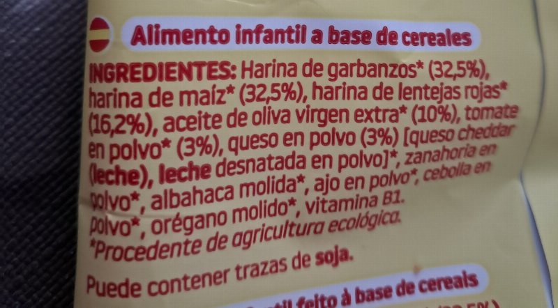 Foto da lista de ingredientes