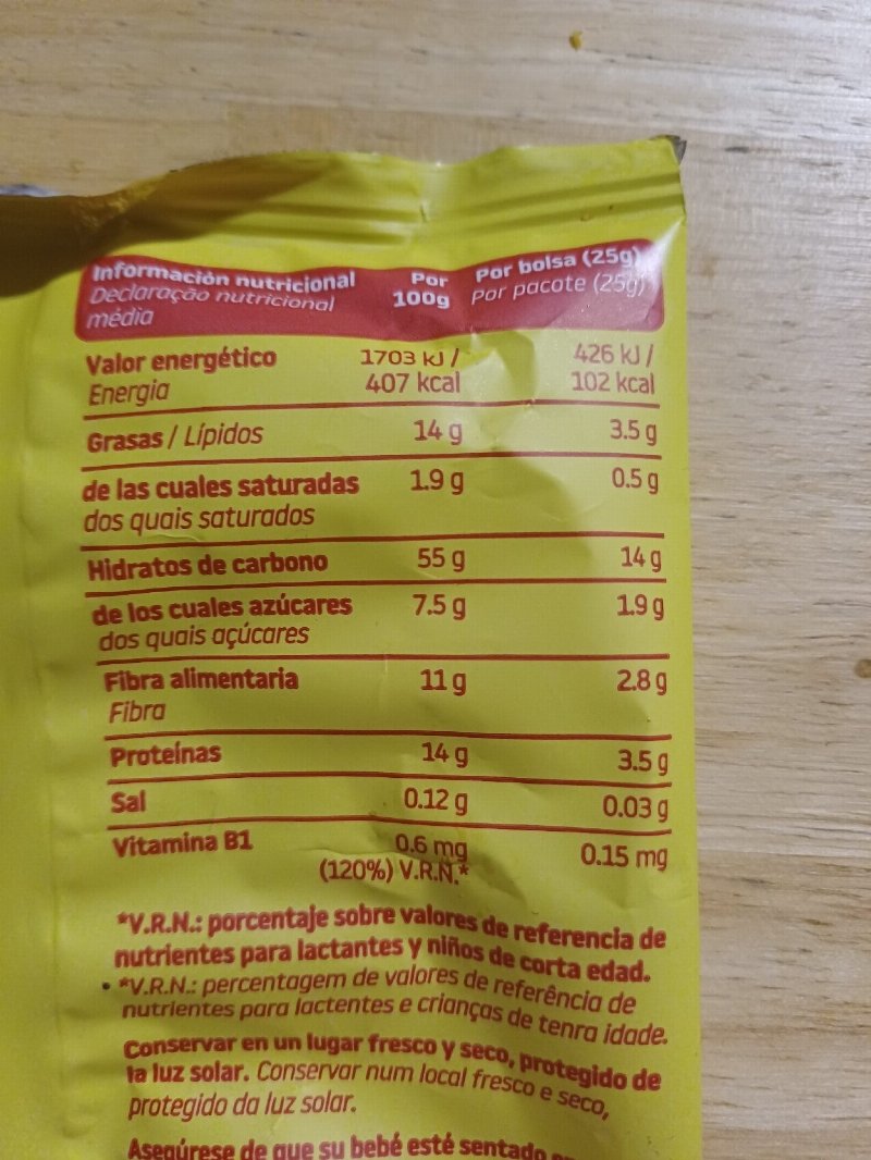 Foto da tabela nutricional