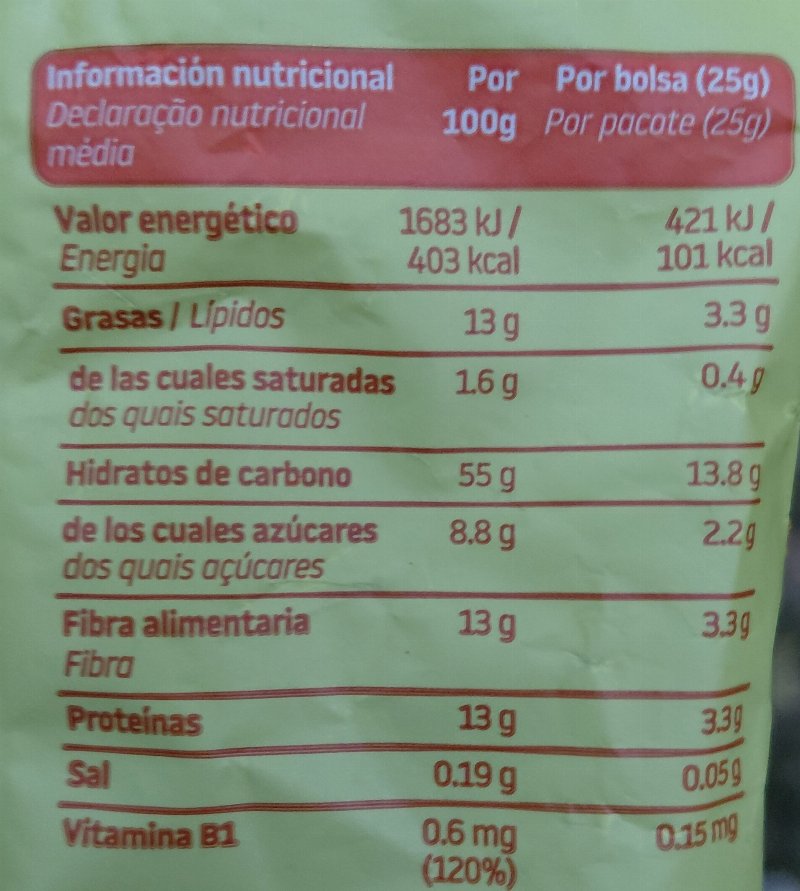 Foto da tabela nutricional