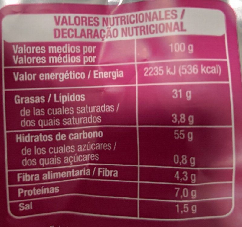 Foto da tabela nutricional