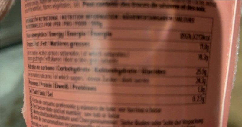 Foto da tabela nutricional