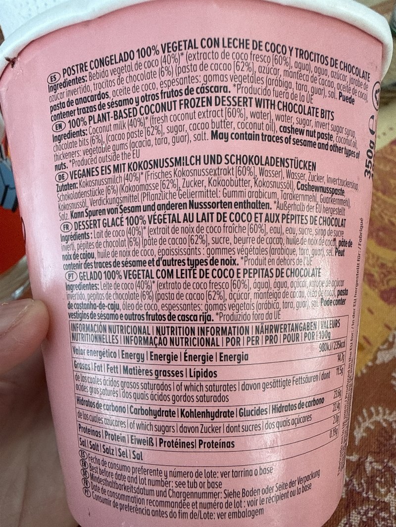 Foto da lista de ingredientes