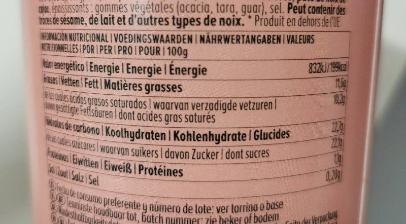 Foto da tabela nutricional
